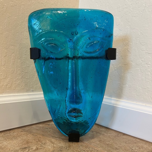 Teal Blue Glass Face Wall Art / Sconce / Candleholder - Picture 8 of 13